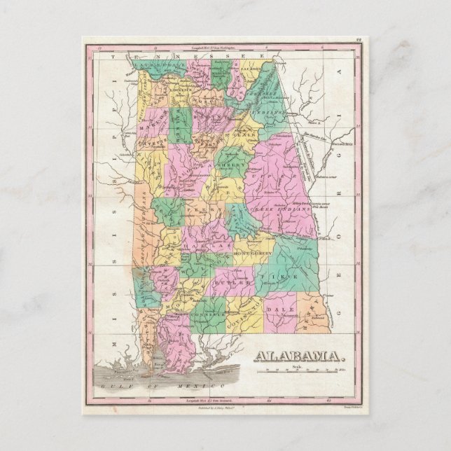Vintage Alabama State Map (1827) Postcard (Front)