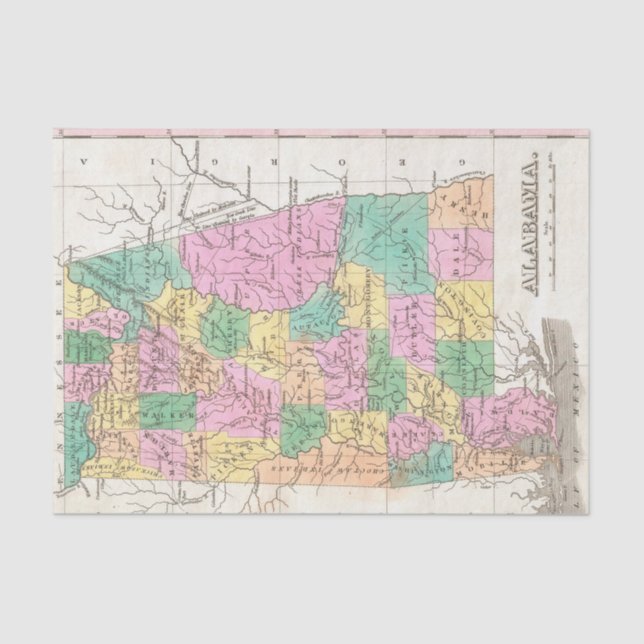 Vintage Alabama State Map (1827) Tissue Paper (Front)