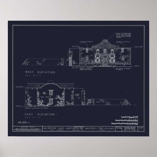 Vintage Alamo Architectural Blueprints Poster