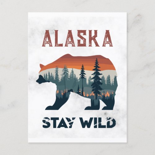Vintage Alaska Bear Stay Wild Travel Postcard