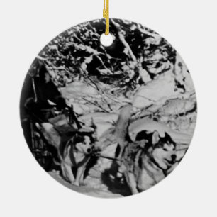 Vintage Alaska eskimo Malamute sled racing 1970 Ceramic Ornament
