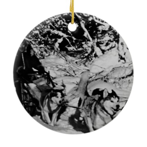 Vintage Alaska eskimo Malamute sled racing 1970 Ceramic Ornament