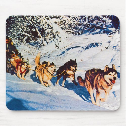 Vintage Alaska eskimo Malamute sled racing Mouse Pad