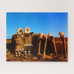 Vintage Alaska Fur clad eskimo arctic sod igloo Jigsaw Puzzle