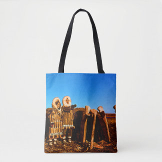 Vintage Alaska Fur clad eskimo arctic sod igloo Tote Bag
