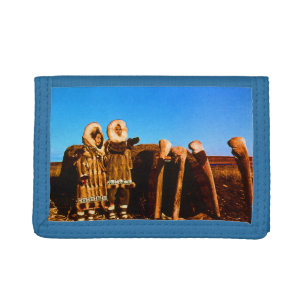 Vintage Alaska Fur clad eskimo arctic sod igloo Tri-fold Wallet