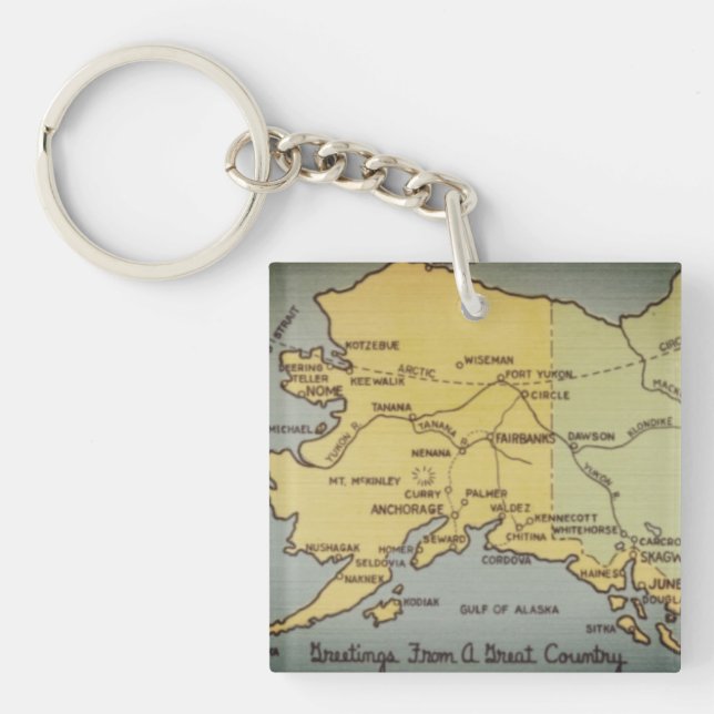 Vintage Alaska Map - Bering Strait, Nome, Barrow Keychain (Front)