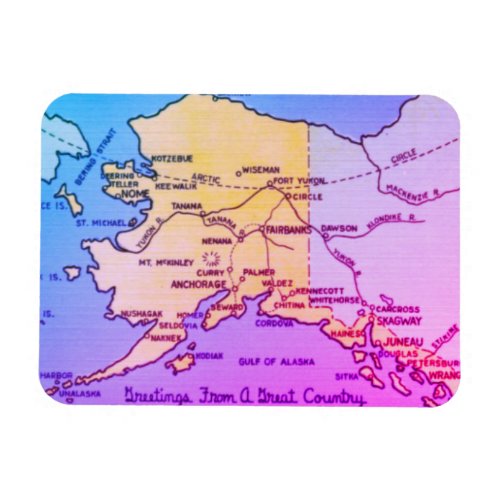 Vintage Alaska Map _ Bering Strait Nome Barrow M Magnet