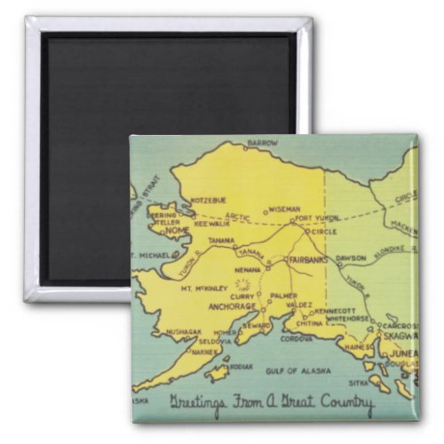 Vintage Alaska Map _ Bering Strait Nome Barrow Magnet