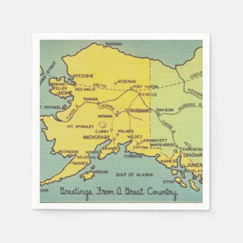 Vintage Alaska Map _ Bering Strait Nome Barrow Napkins