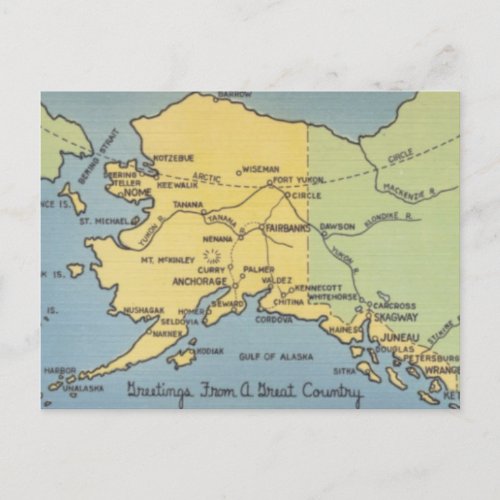 Vintage Alaska Map _ Bering Strait Nome Barrow Postcard