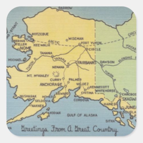 Vintage Alaska Map _ Bering Strait Nome Barrow Square Sticker