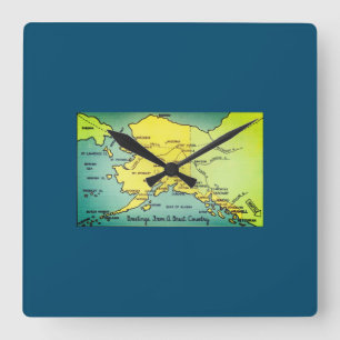 Vintage Alaska Map - Bering Strait, Nome, Barrow Square Wall Clock
