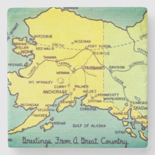 Vintage Alaska Map _ Bering Strait Nome Barrow Stone Coaster