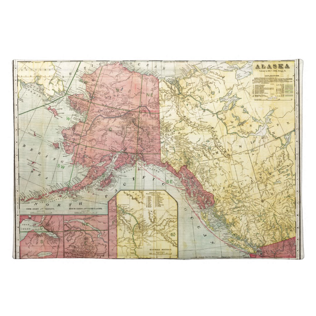 Vintage Alaska Map Cloth Placemat | Zazzle
