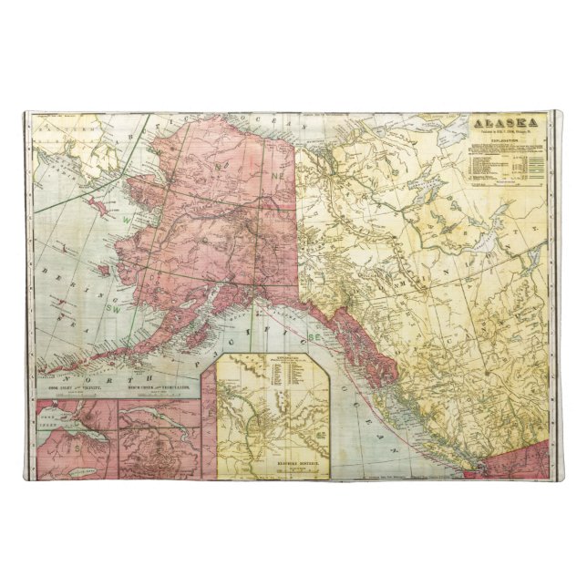 Vintage Alaska Map Cloth Placemat (Front)