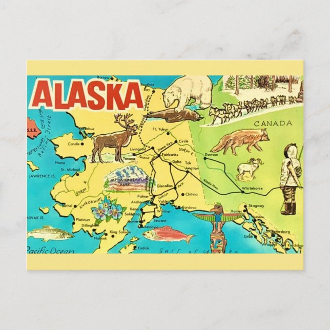 Vintage Alaska Map Postcard (Front)
