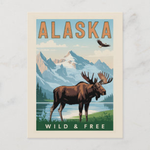 Vintage Alaska Moose Mountain Wild & Free Postcard