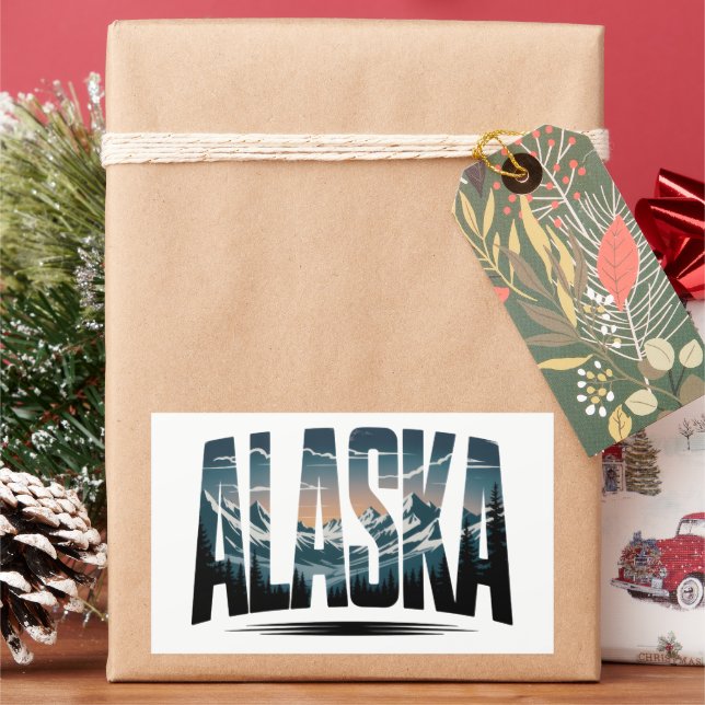 Vintage Alaska Outdoor Adventure Lettering Rectangular Sticker (Holiday)