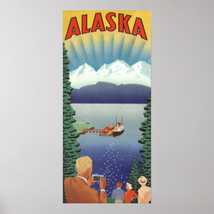 Vintage Alaska Travel Poster Art, Scenic Landscape