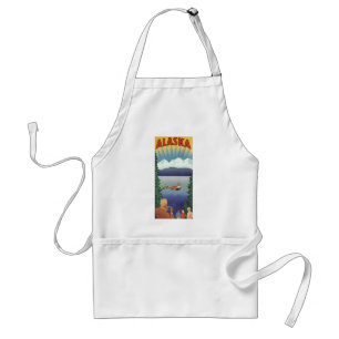 Vintage Alaska Travel Poster Art, Scenic Landscape Adult Apron