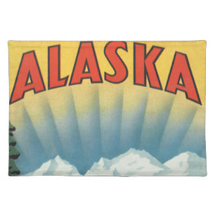 Vintage Alaska Travel Poster Art, Scenic Landscape Cloth Placemat