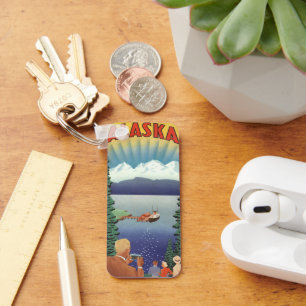 Vintage Alaska Travel Poster Art, Scenic Landscape Keychain
