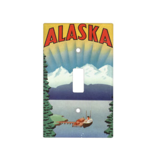 Vintage Alaska Travel Poster Art, Scenic Landscape Light Switch Cover