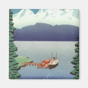 Vintage Alaska Travel Poster Art, Scenic Landscape Magnet