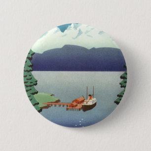 Vintage Alaska Travel Poster Art, Scenic Landscape Pinback Button
