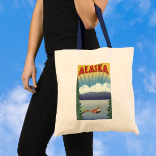 Vintage Alaska Travel Poster Art, Scenic Landscape Tote Bag