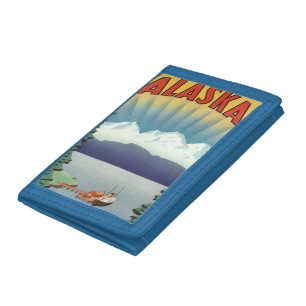Vintage Alaska Travel Poster Art, Scenic Landscape Trifold Wallet