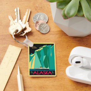 Vintage Alaska Travel Poster Art, Taku Glacier Keychain