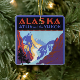 Vintage Alaska Travel Poster, Atlin and the Yukon Ceramic Ornament