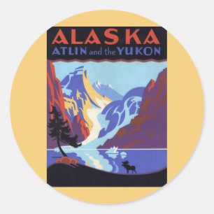 Vintage Alaska Travel Poster, Atlin and the Yukon Classic Round Sticker