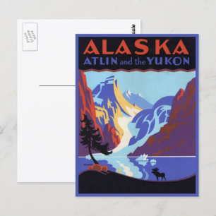 Vintage Alaska Travel Poster, Atlin and the Yukon Postcard