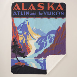 Vintage Alaska Travel Poster, Atlin and the Yukon Sherpa Blanket