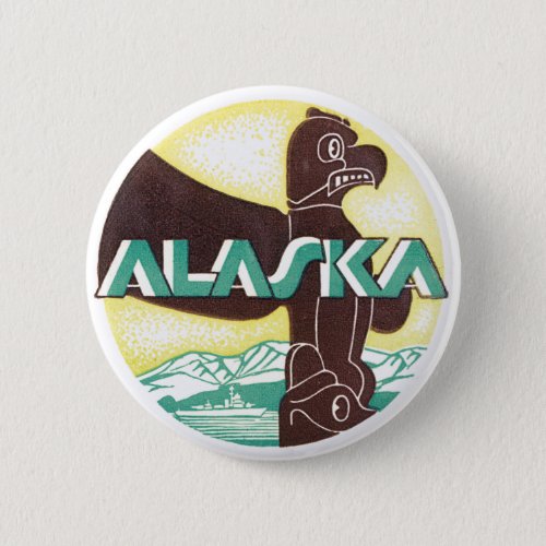 Vintage Alaska Travel Totem Pole Eagle Bird Button