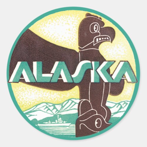 Vintage Alaska Travel Totem Pole Eagle Bird Classic Round Sticker