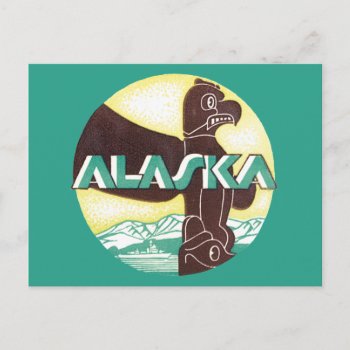 Vintage Alaska Travel Totem Pole Eagle Bird Postcard by Tchotchke at Zazzle
