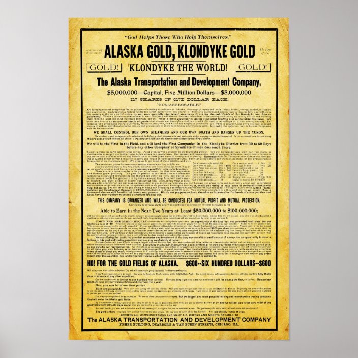 Vintage Alaskan Klondike Gold Rush Travel Poster Zazzle Com Vintage Alaskan Klondike Gold Rush Travel Poster Zazzle Com