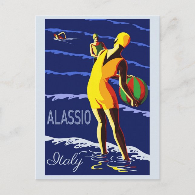 Vintage Alassio Italy Italian Travel Postcard (Front)