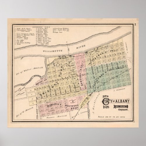 Vintage Albany Oregon Map 1878 Poster