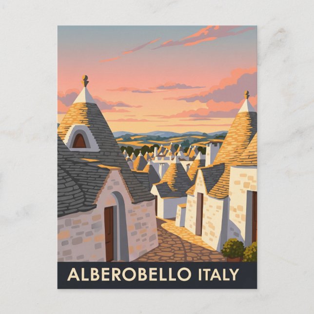 Vintage Alberobello Italy Trulli houses Travel Postcard (Front)