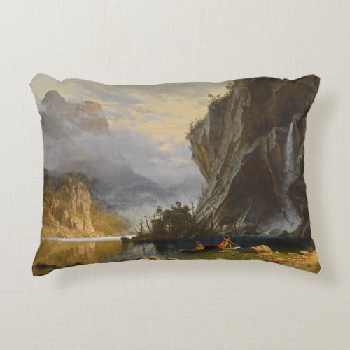 Vintage Albert Bierstadt Indians Spear Fishing Accent Pillow