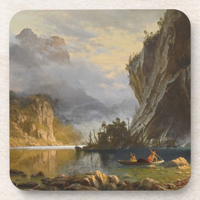 Vintage Albert Bierstadt Indians Spear Fishing Beverage Coaster (Front)