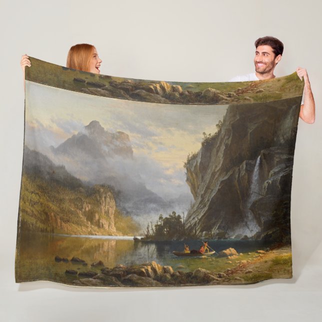 Vintage Albert Bierstadt Indians Spear Fishing Fleece Blanket (In Situ)