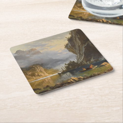 Vintage Albert Bierstadt Indians Spear Fishing Square Paper Coaster