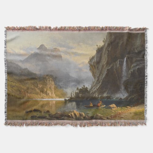 Vintage Albert Bierstadt Indians Spear Fishing Throw Blanket