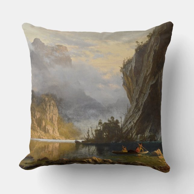 Vintage Albert Bierstadt Indians Spear Fishing Throw Pillow (Front)